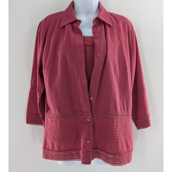 Christopher & Banks Smocked Linen Top Jacket Combo - Picture 2 of 16